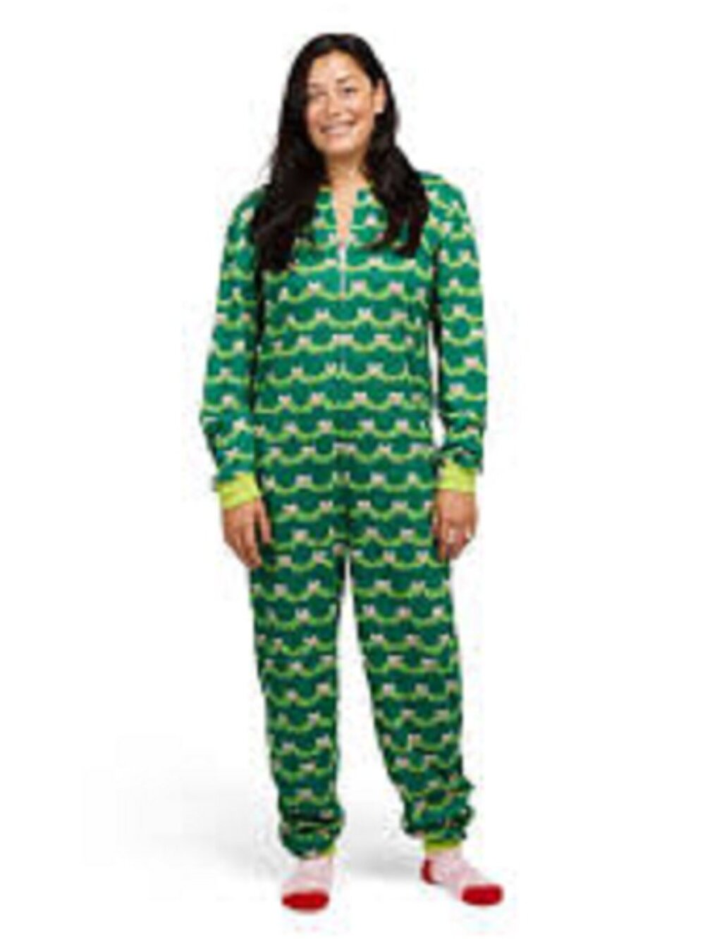 Merry Makings NEW Green Holiday Christmas Garland One piece Pajama Suit, sz L/XL